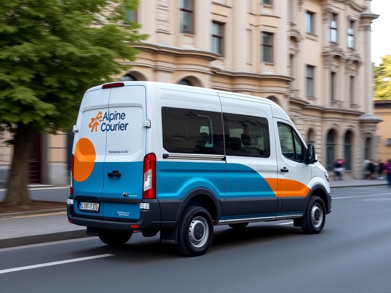 Ein E-Transporter von AlpineCourier in einer Wiener Straße